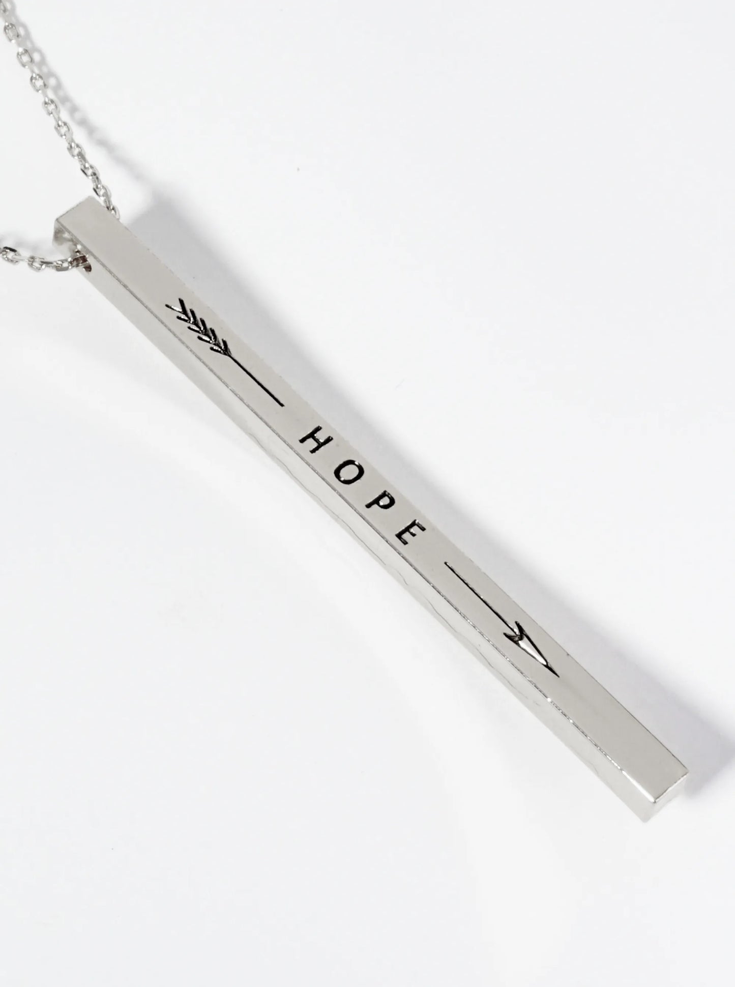 Hope Arrow Engraved Vertical Bar Pendant Inspirational Necklace