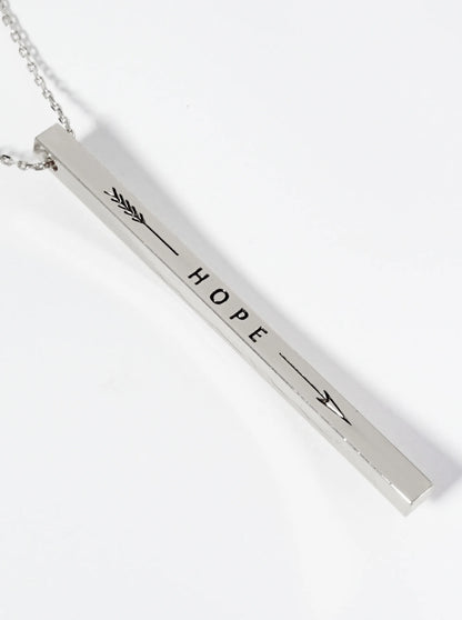 Hope Arrow Engraved Vertical Bar Pendant Inspirational Necklace