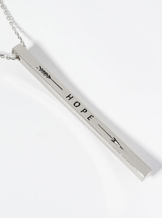 Hope Arrow Engraved Vertical Bar Pendant Inspirational Necklace
