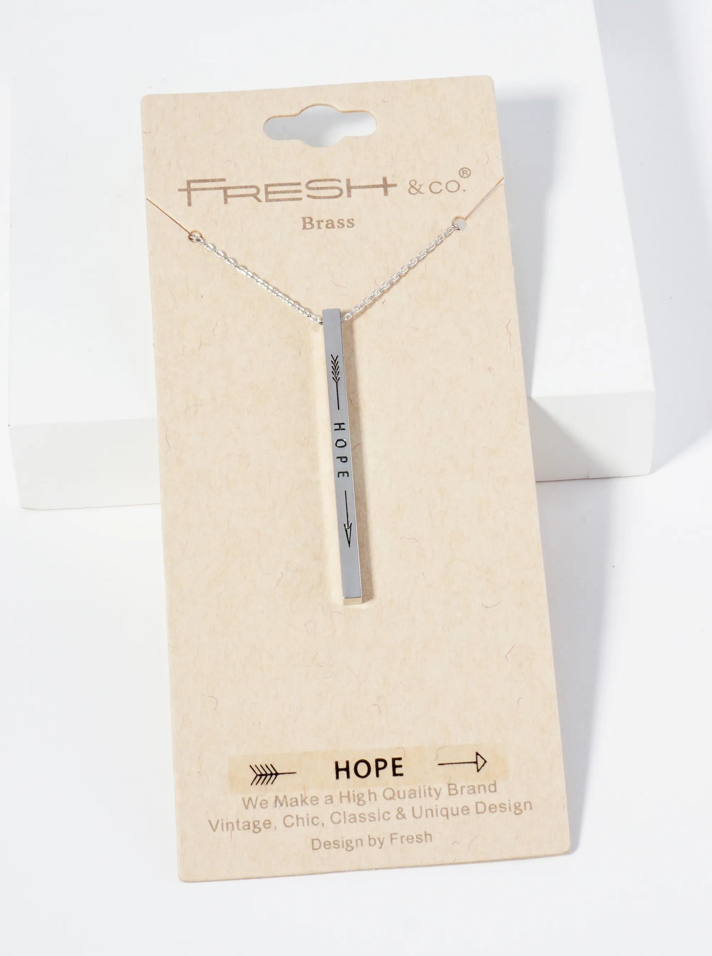 Hope Arrow Engraved Vertical Bar Pendant Inspirational Necklace