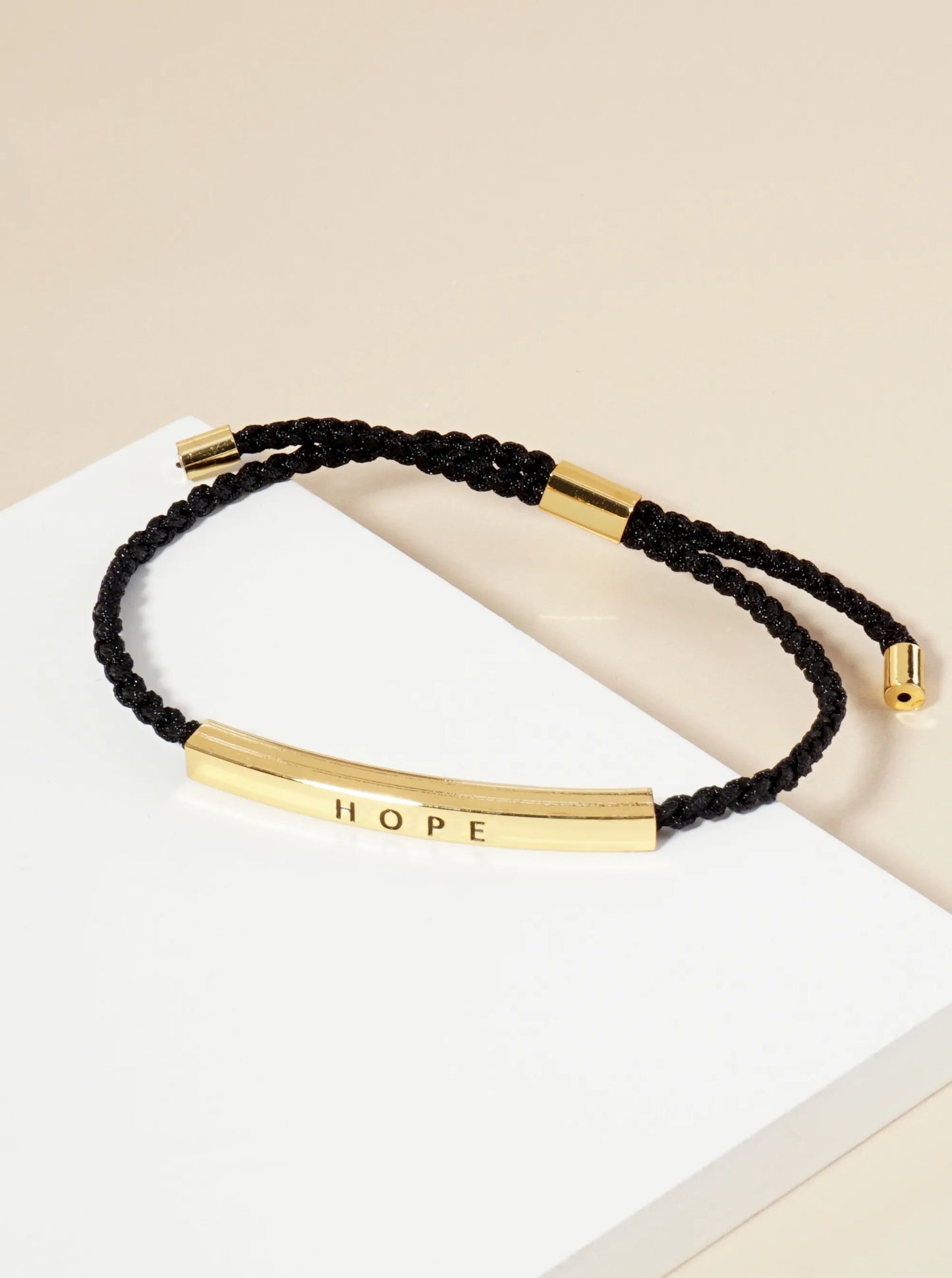 Hope Engraved 18K Gold Dipped Curved Brass Tube Bar Adjustable Pull Tie Bracelet