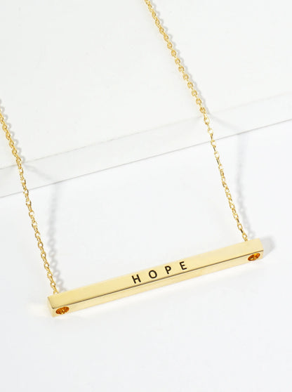 Hope Engraved 18K Gold Dipped Horizontal Brass Bar Pendant Inspirational Necklace