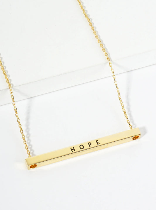 Hope Engraved 18K Gold Dipped Horizontal Brass Bar Pendant Inspirational Necklace