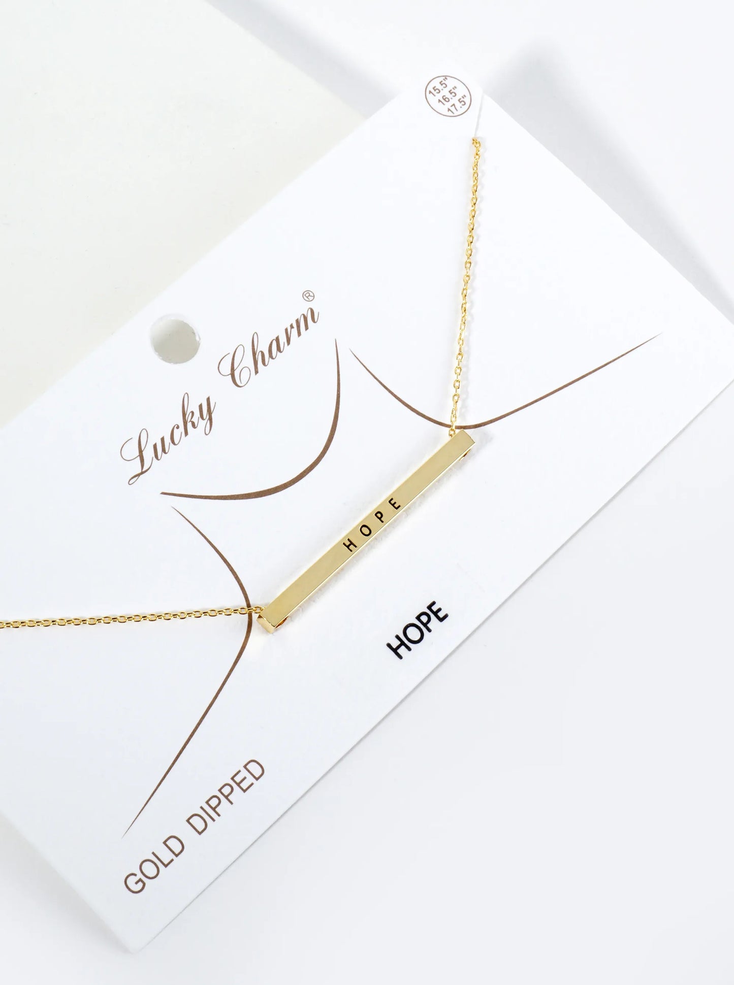Hope Engraved 18K Gold Dipped Horizontal Brass Bar Pendant Inspirational Necklace