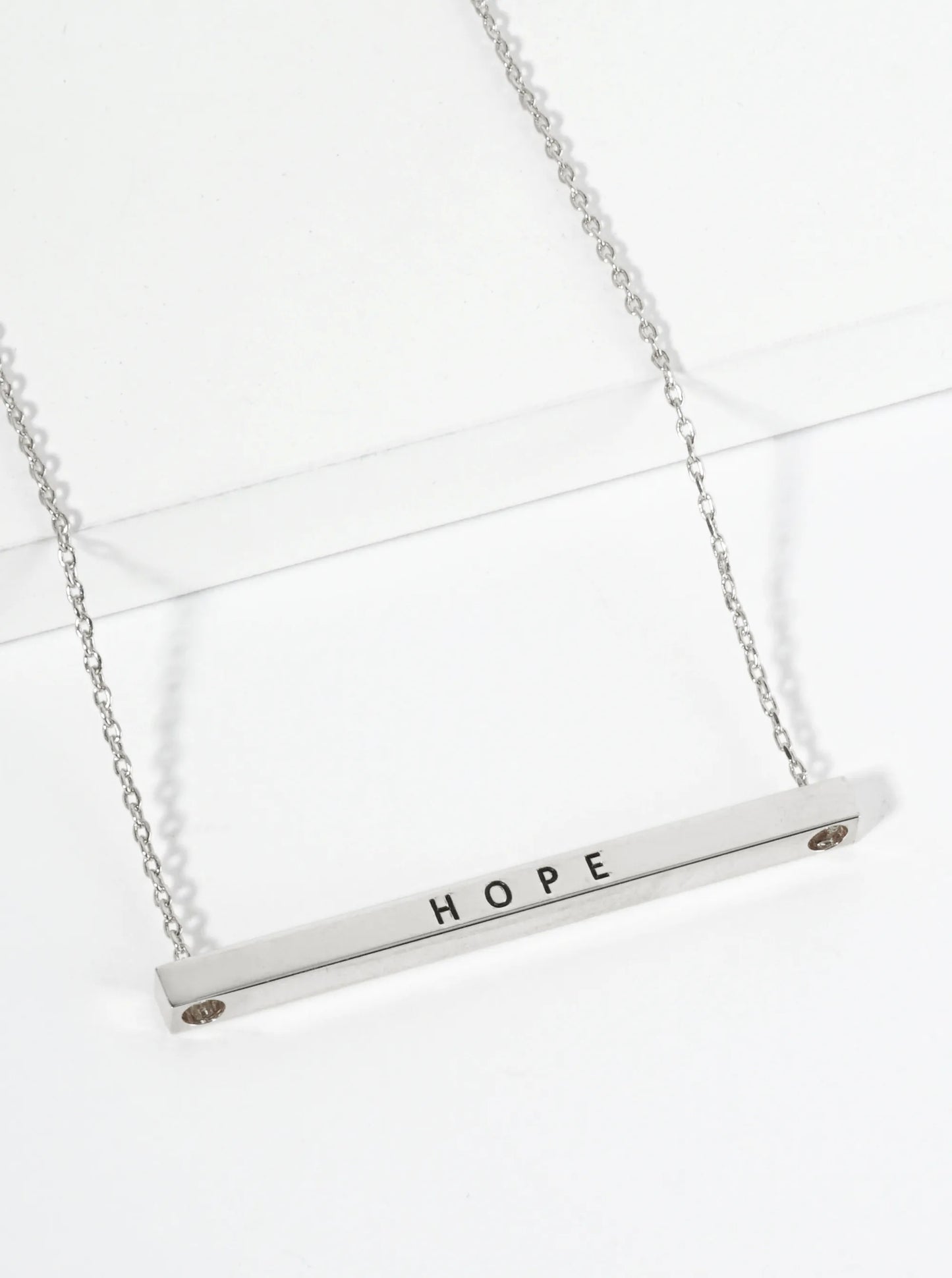 Hope Engraved 18K Gold Dipped Horizontal Brass Bar Pendant Inspirational Necklace