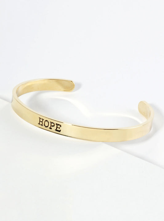 Hope Engraved 18K Gold Dipped Open Cuff Bangle Bracelet