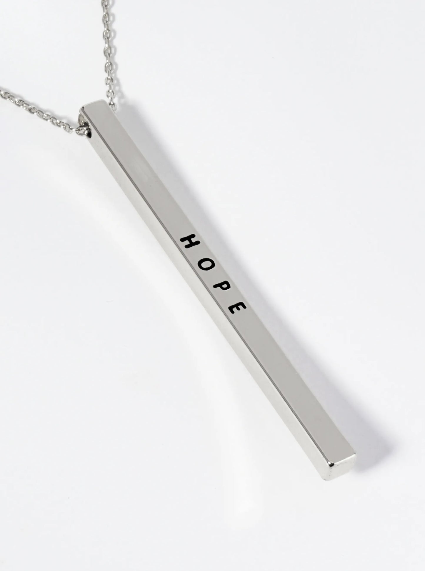 Hope Engraved Vertical Bar Pendant Inspirational Necklace