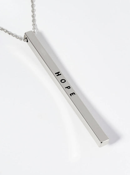 Hope Engraved Vertical Bar Pendant Inspirational Necklace