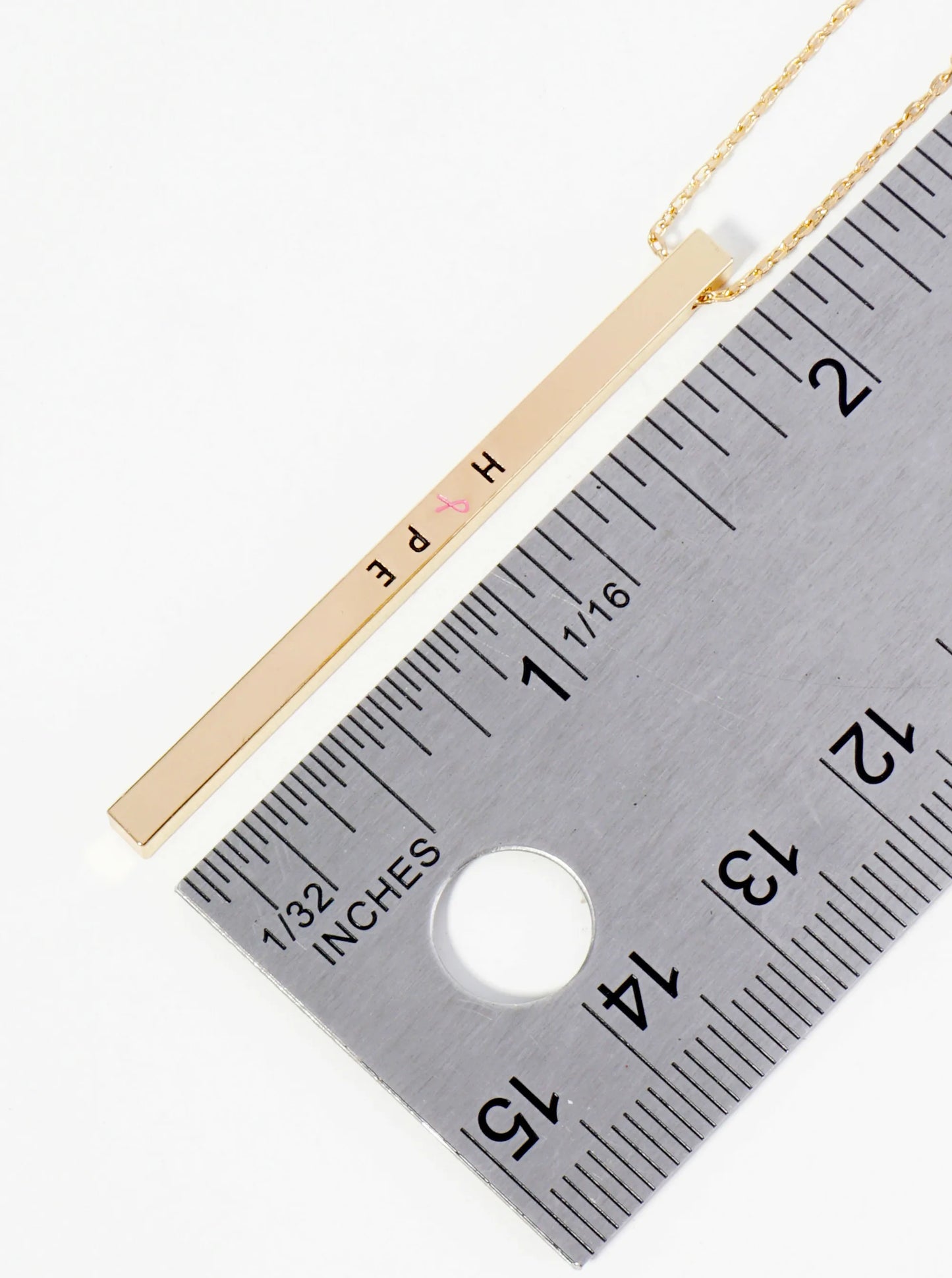 Hope Pink Ribbon Engraved Vertical Bar Pendant Inspirational Necklace