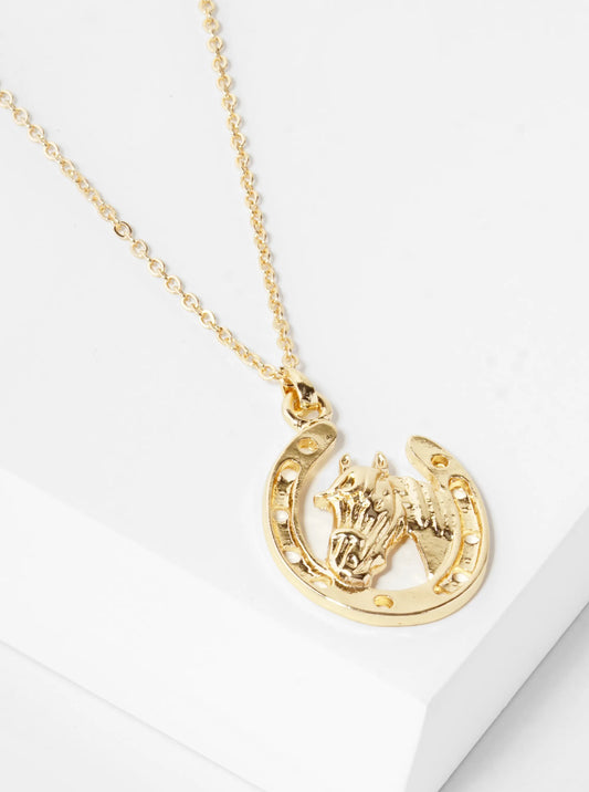Horse Head In Horseshoe Pendant Necklace