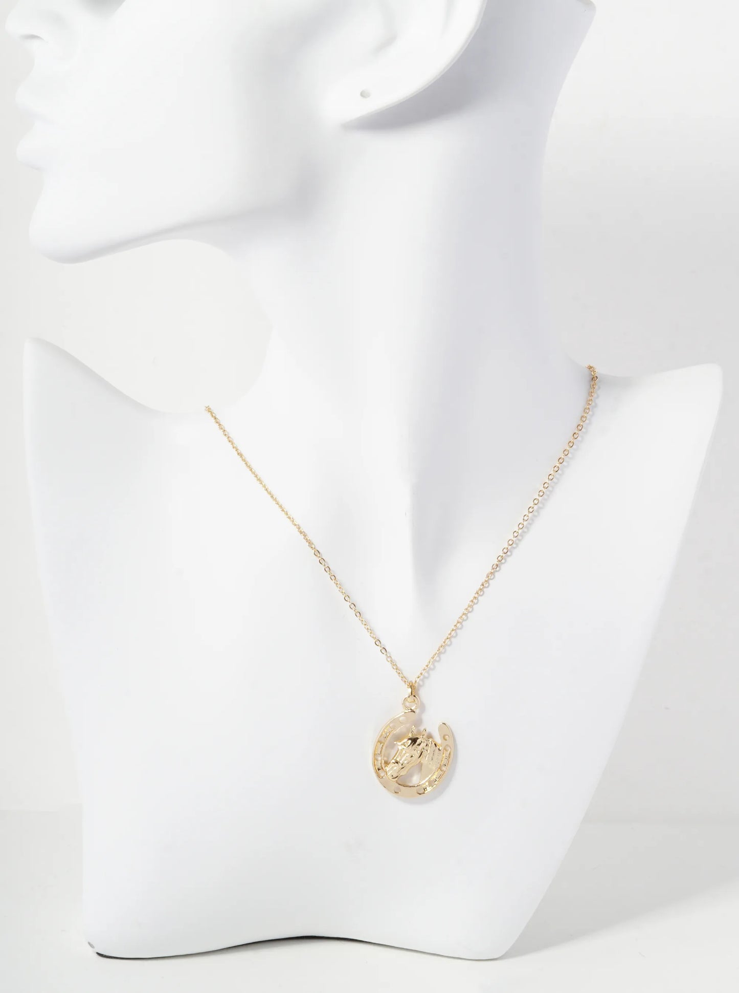 Horse Head In Horseshoe Pendant Necklace