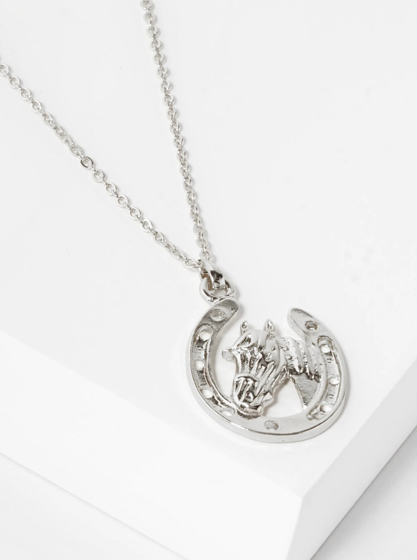 Horse Head In Horseshoe Pendant Necklace