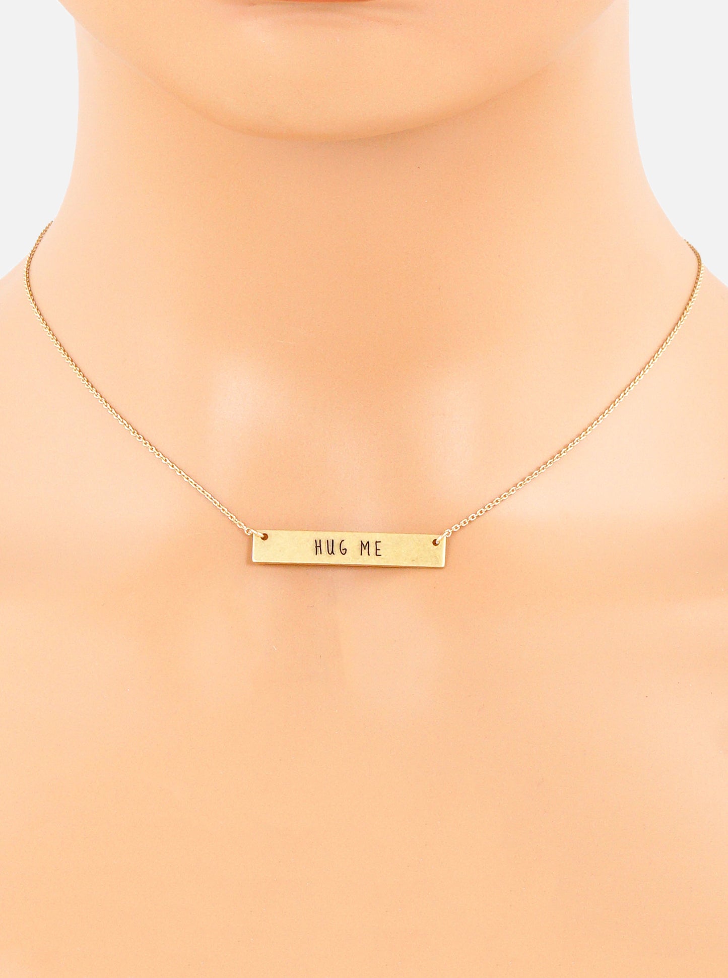 Hug Me Engraved Horizontal Bar Pendant Necklace