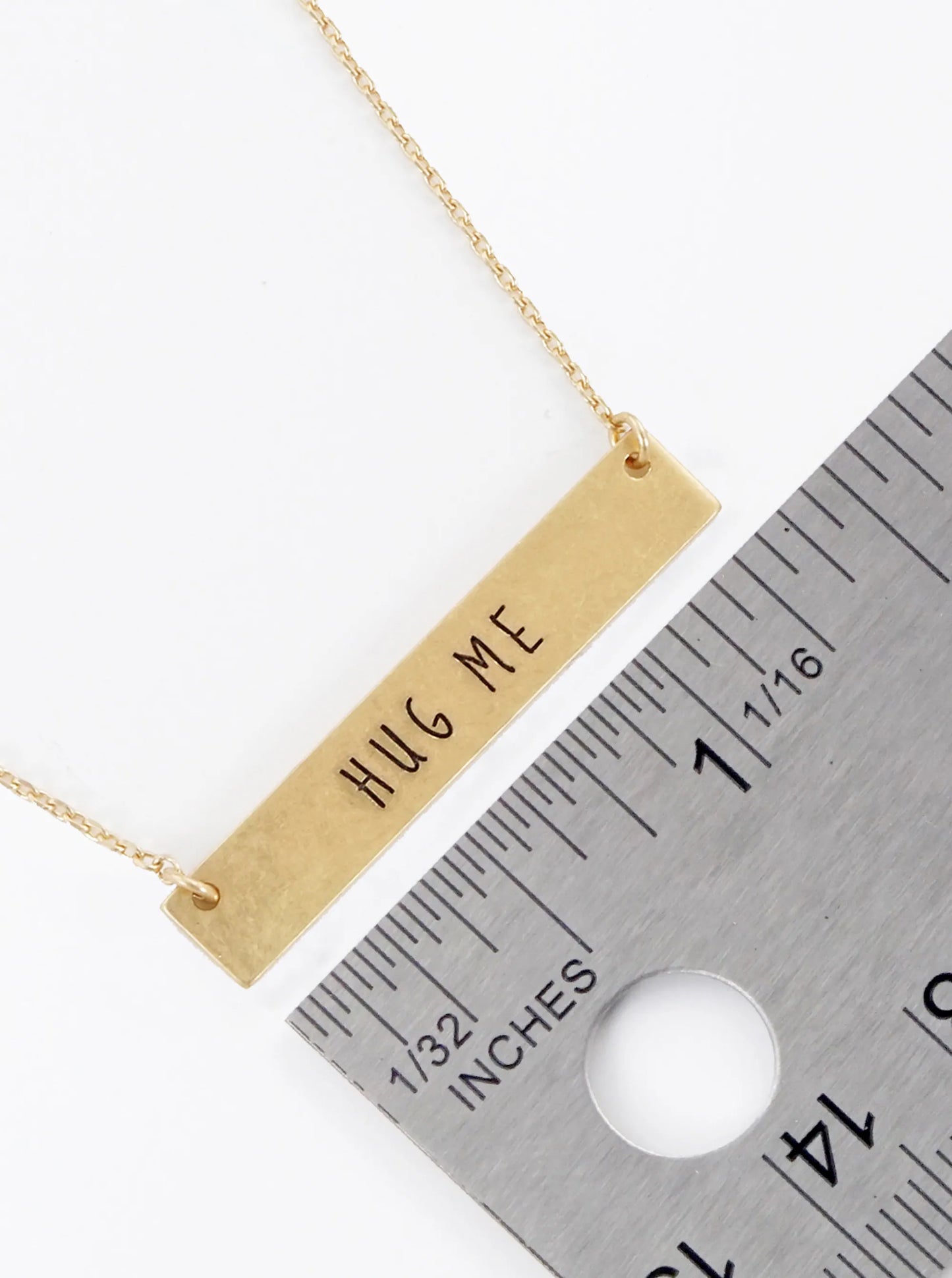 Hug Me Engraved Horizontal Bar Pendant Necklace
