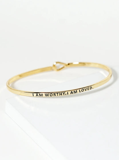 I Am Worthy I Am Loved Engraved Inspirational Bangle Bracelet