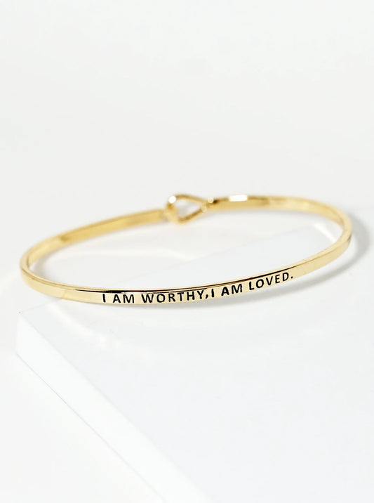 I Am Worthy I Am Loved Engraved Inspirational Bangle Bracelet