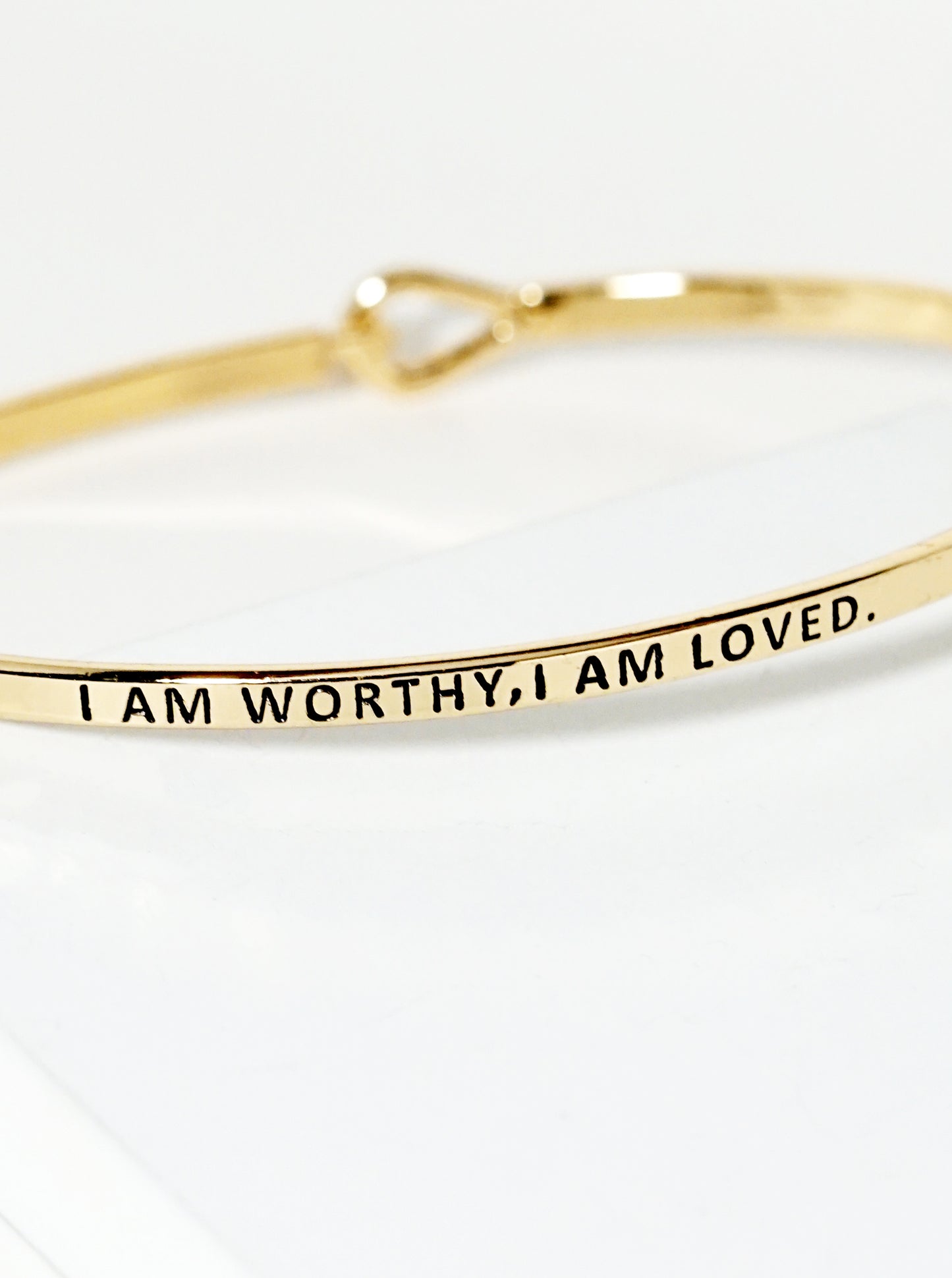 I Am Worthy I Am Loved Engraved Inspirational Bangle Bracelet