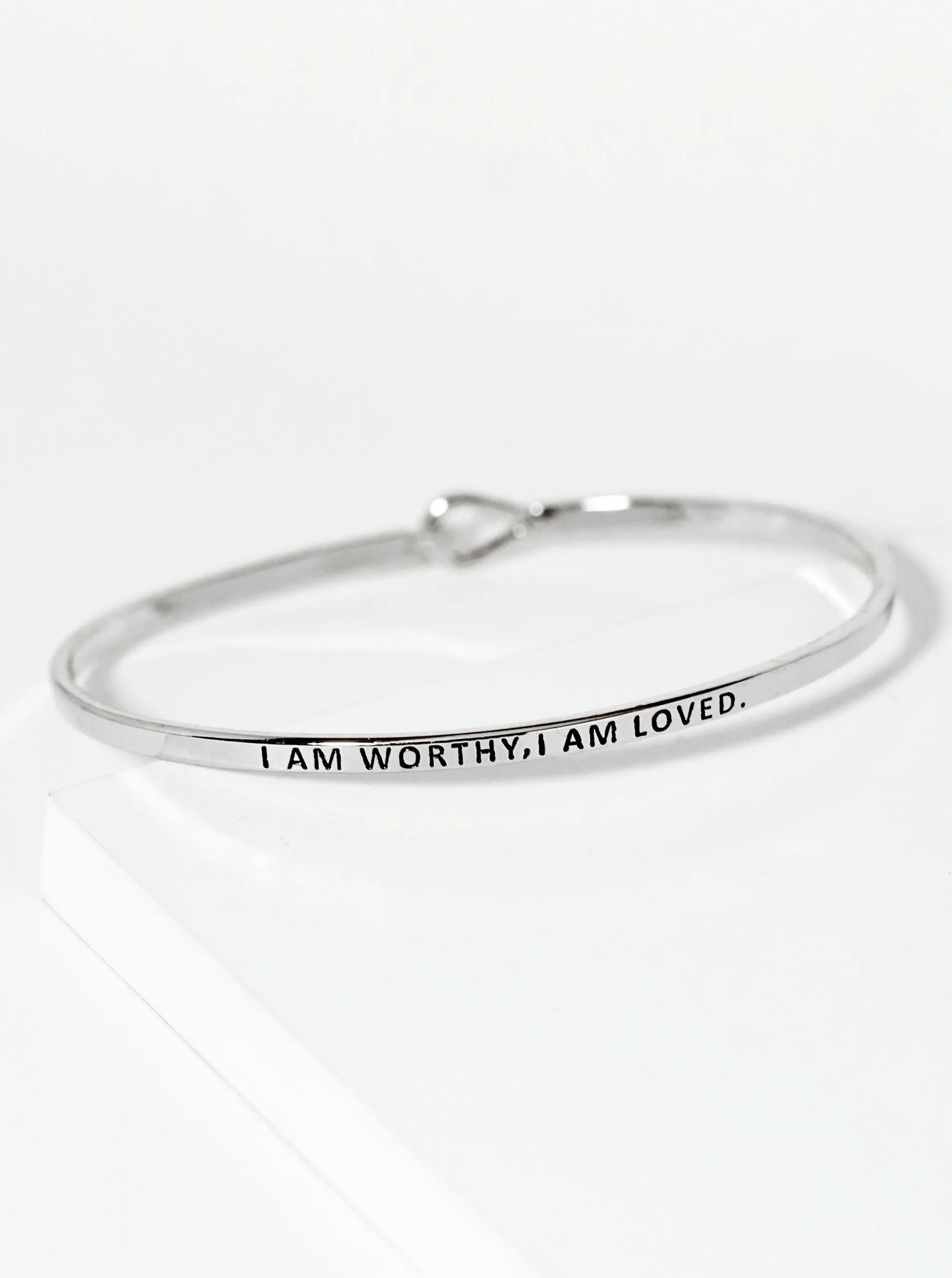 I Am Worthy I Am Loved Engraved Inspirational Bangle Bracelet