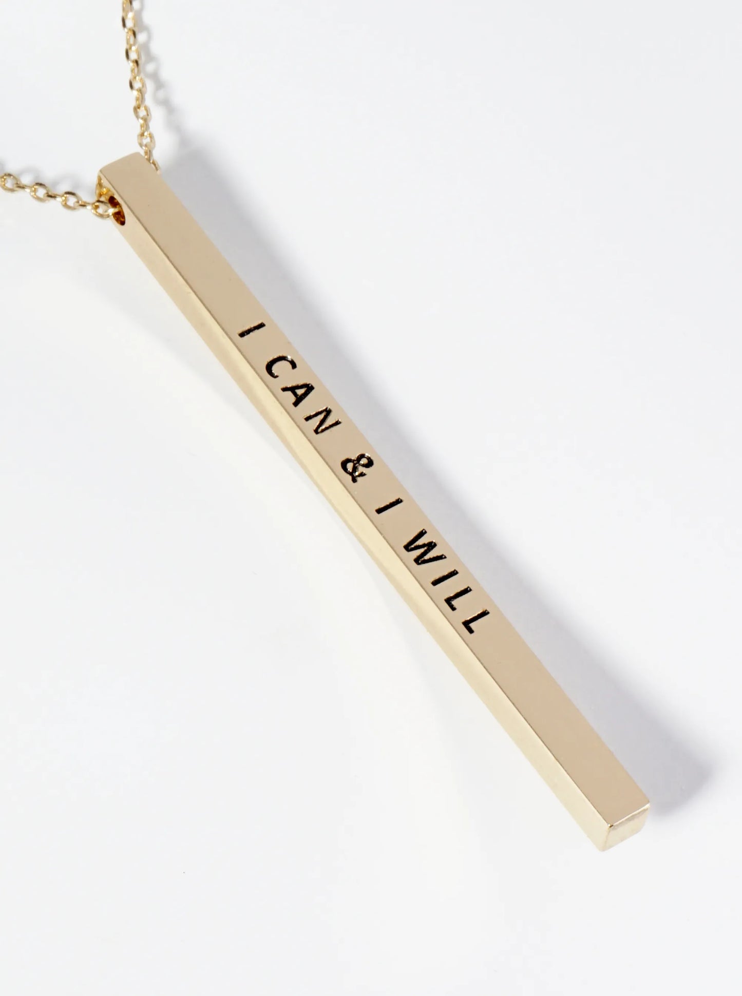 I Can And I Will Engraved Vertical Bar Pendant Inspirational Necklace