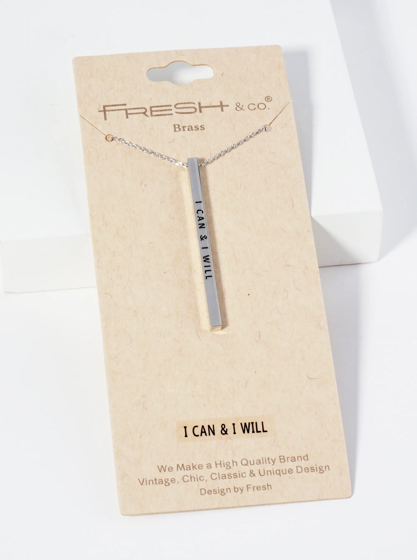 I Can And I Will Engraved Vertical Bar Pendant Inspirational Necklace