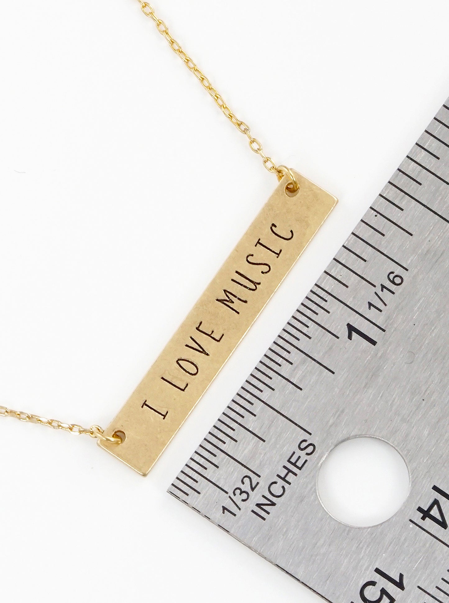 I Love Music Engraved Horizontal Bar Pendant Necklace