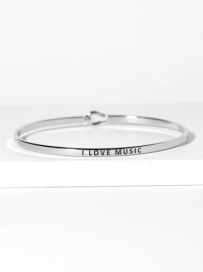 I Love Music Engraved Inspirational Bangle Bracelet