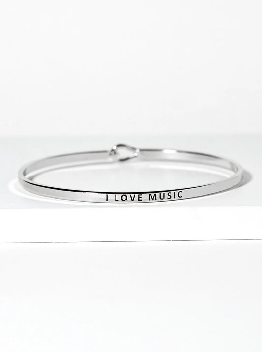 I Love Music Engraved Inspirational Bangle Bracelet