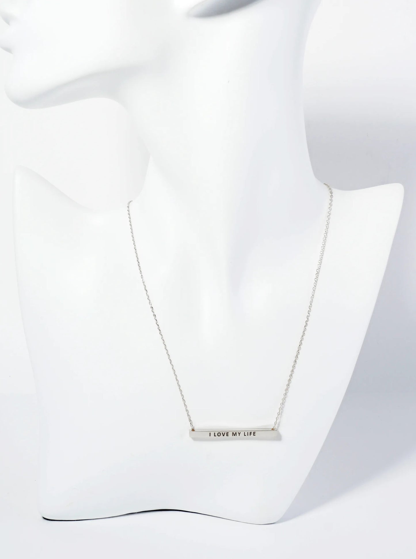 I Love My Life Engraved 18K Gold Dipped Horizontal Brass Bar Pendant Inspirational Necklace