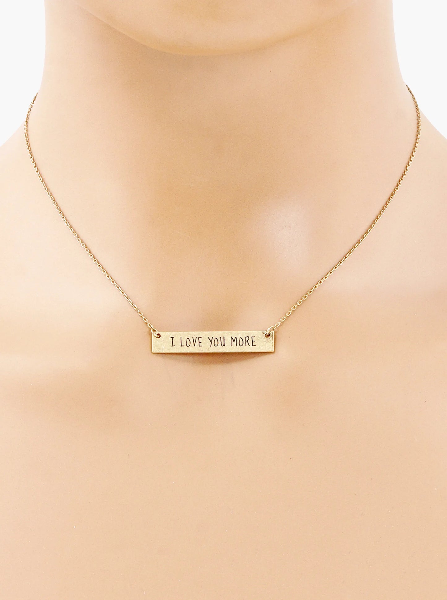 I Love You More Engraved Horizontal Bar Pendant Necklace