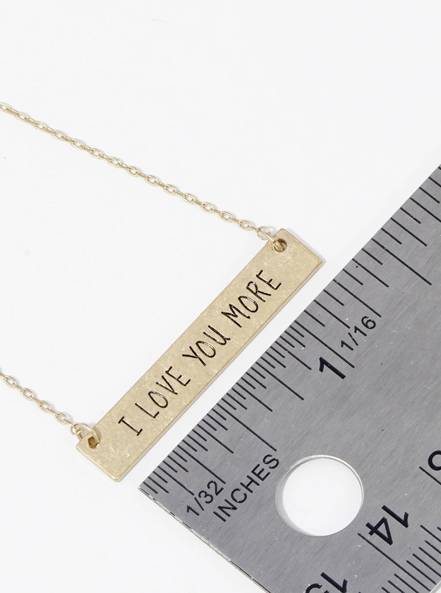 I Love You More Engraved Horizontal Bar Pendant Necklace