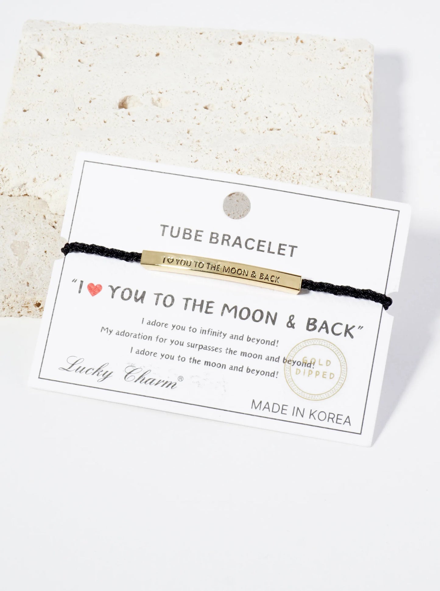 I Love You To The Moon And Back Engraved 18K Gold Dipped Curved Brass Tube Bar Adjustable Pull Tie Bracelet