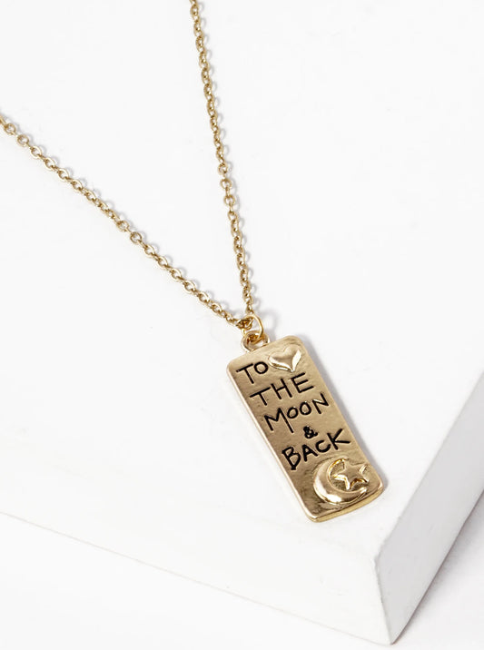 I Love You To The Moon And Back Engraved Pendant Necklace