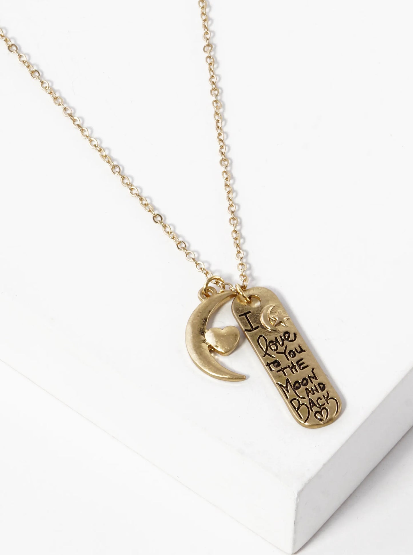 I Love You To The Moon And Back Engraved Pendant Necklace