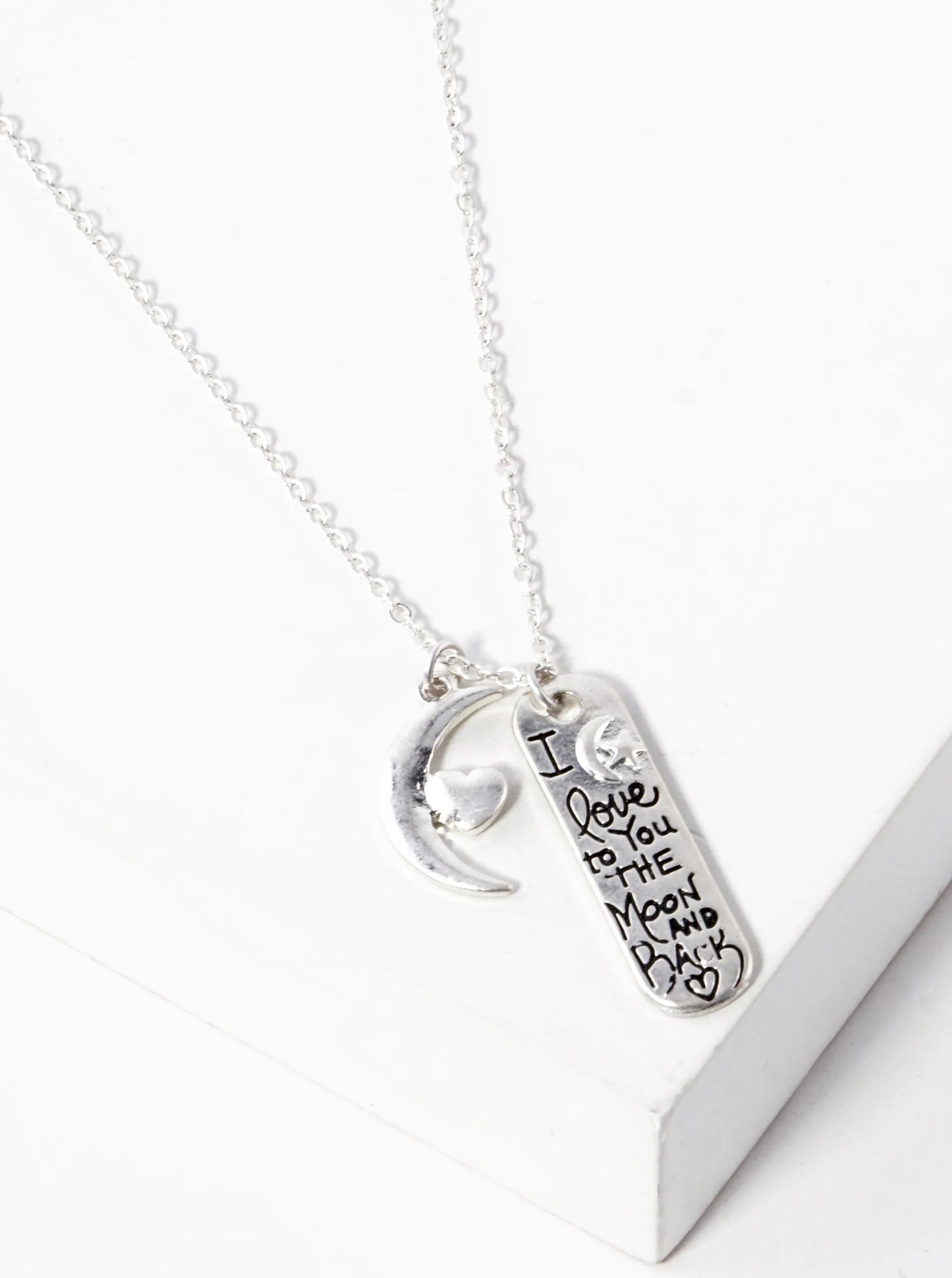 I Love You To The Moon And Back Engraved Pendant Necklace
