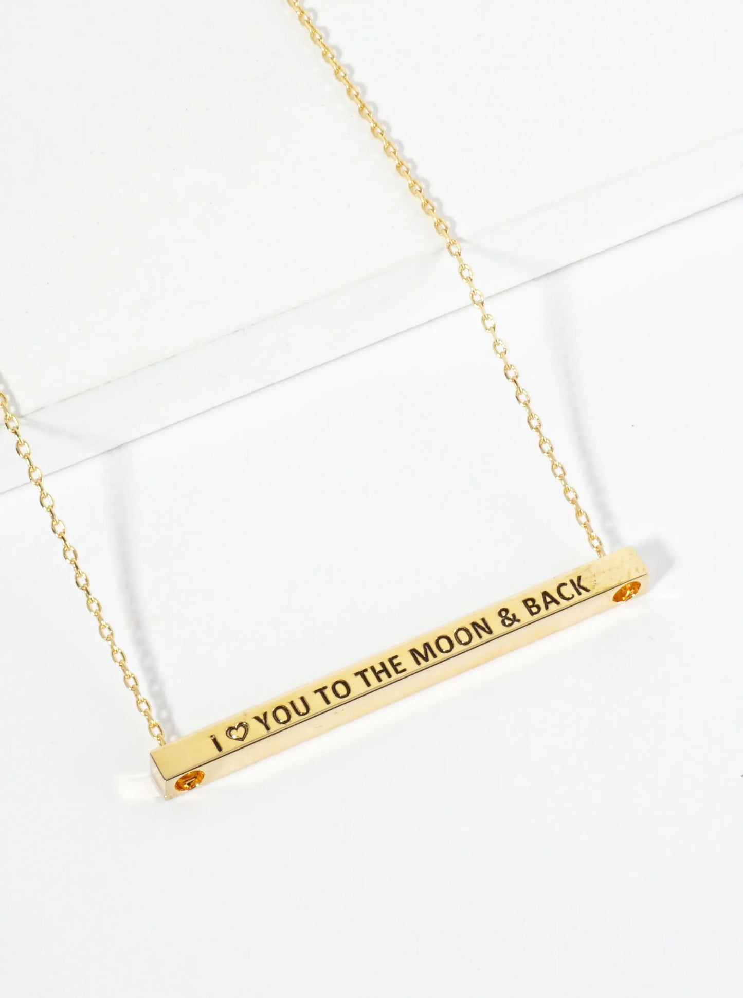 I Love You To The Moon And Back Engraved 18K Gold Dipped Horizontal Brass Bar Pendant Inspirational Necklace