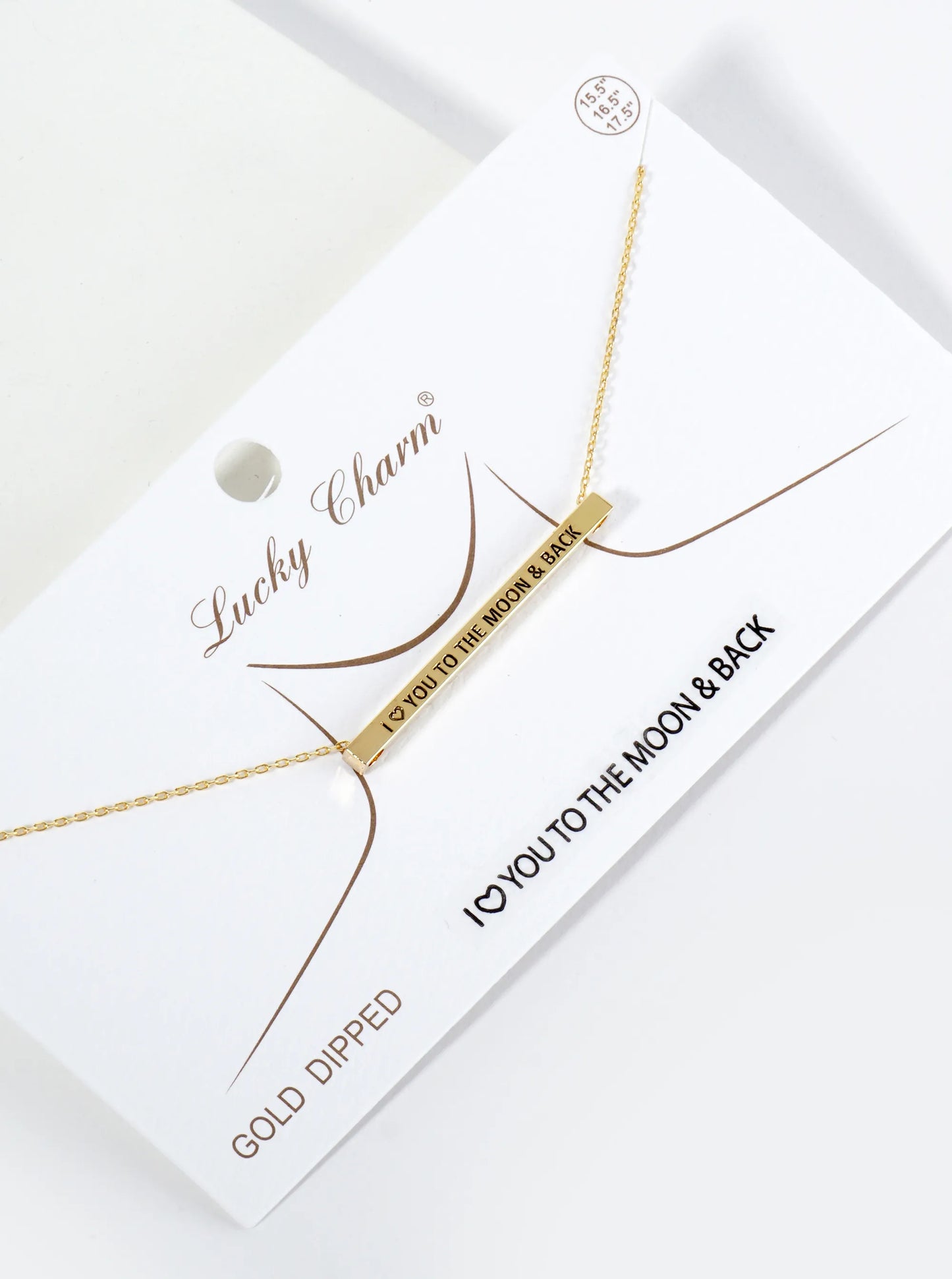 I Love You To The Moon And Back Engraved 18K Gold Dipped Horizontal Brass Bar Pendant Inspirational Necklace