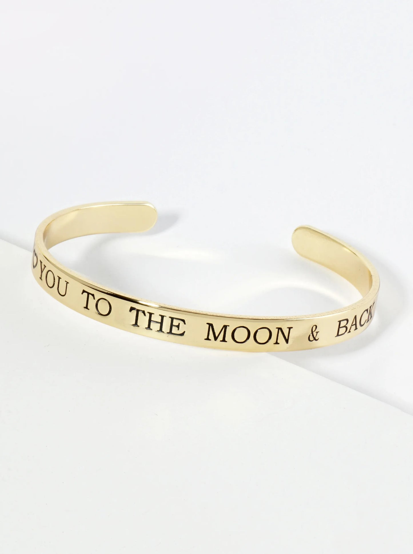 I Love You To The Moon And Back Engraved 18K Gold Dipped Open Cuff Bangle Bracelet