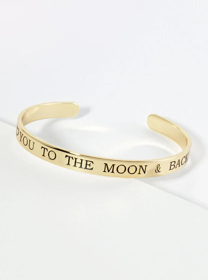 I Love You To The Moon And Back Engraved 18K Gold Dipped Open Cuff Bangle Bracelet