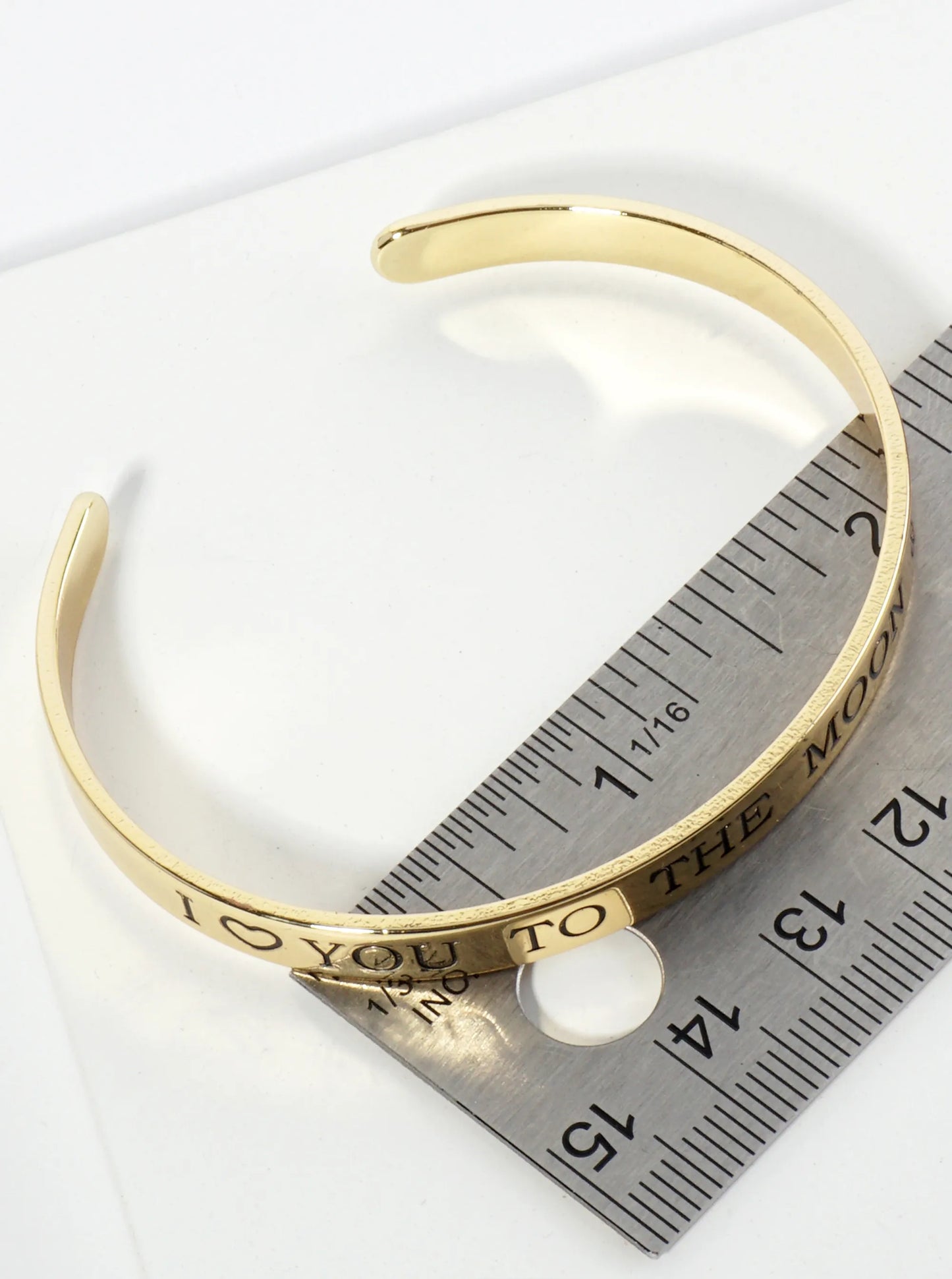 I Love You To The Moon And Back Engraved 18K Gold Dipped Open Cuff Bangle Bracelet