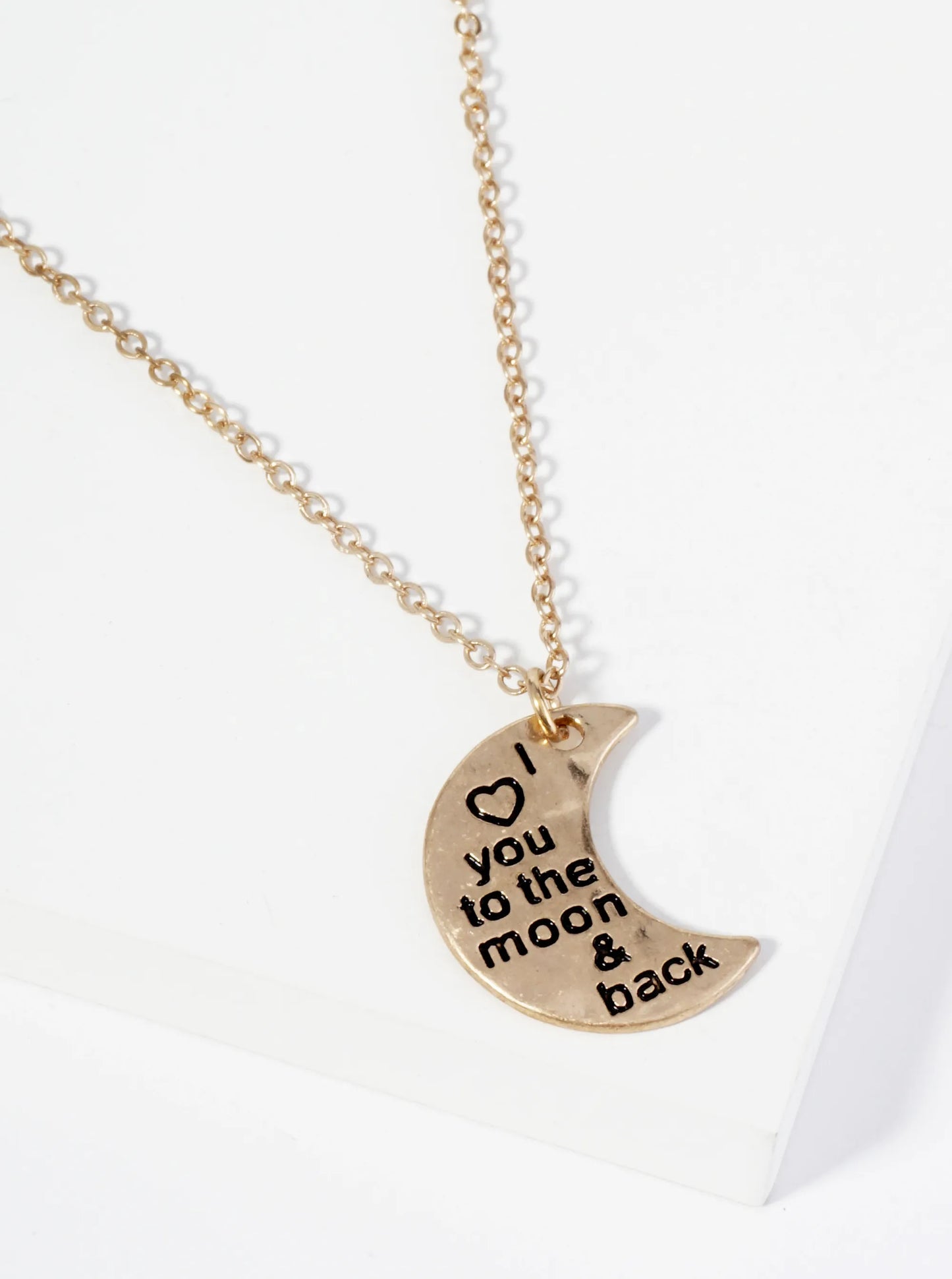 I Love You To The Moon And Back Engraved Hammered Moon Pendant Necklace