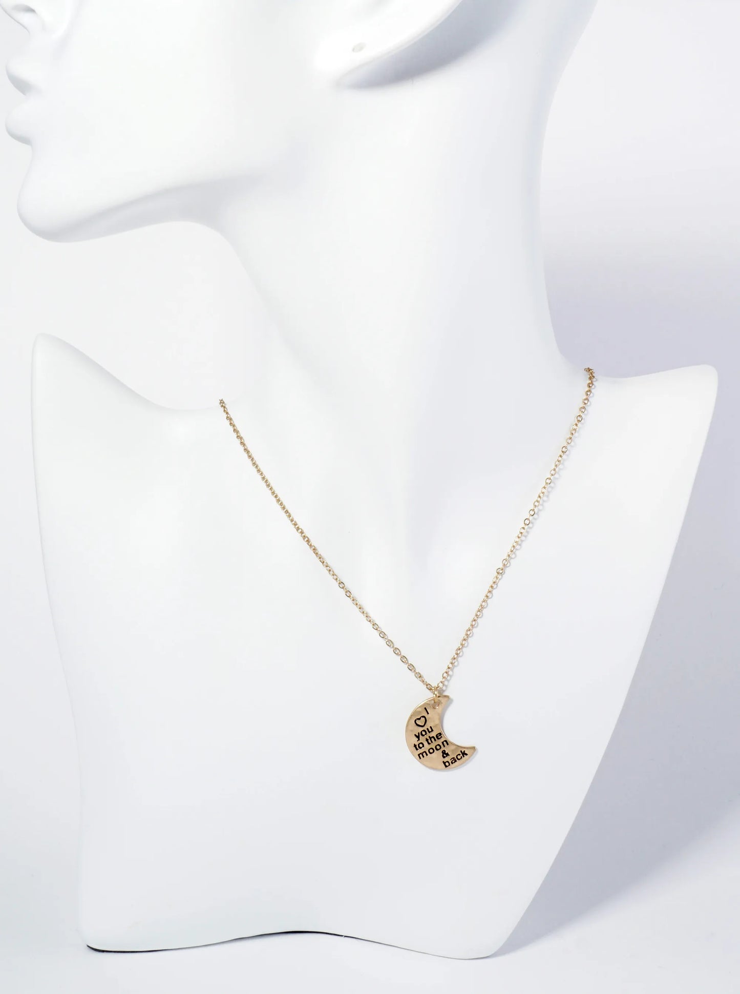 I Love You To The Moon And Back Engraved Hammered Moon Pendant Necklace