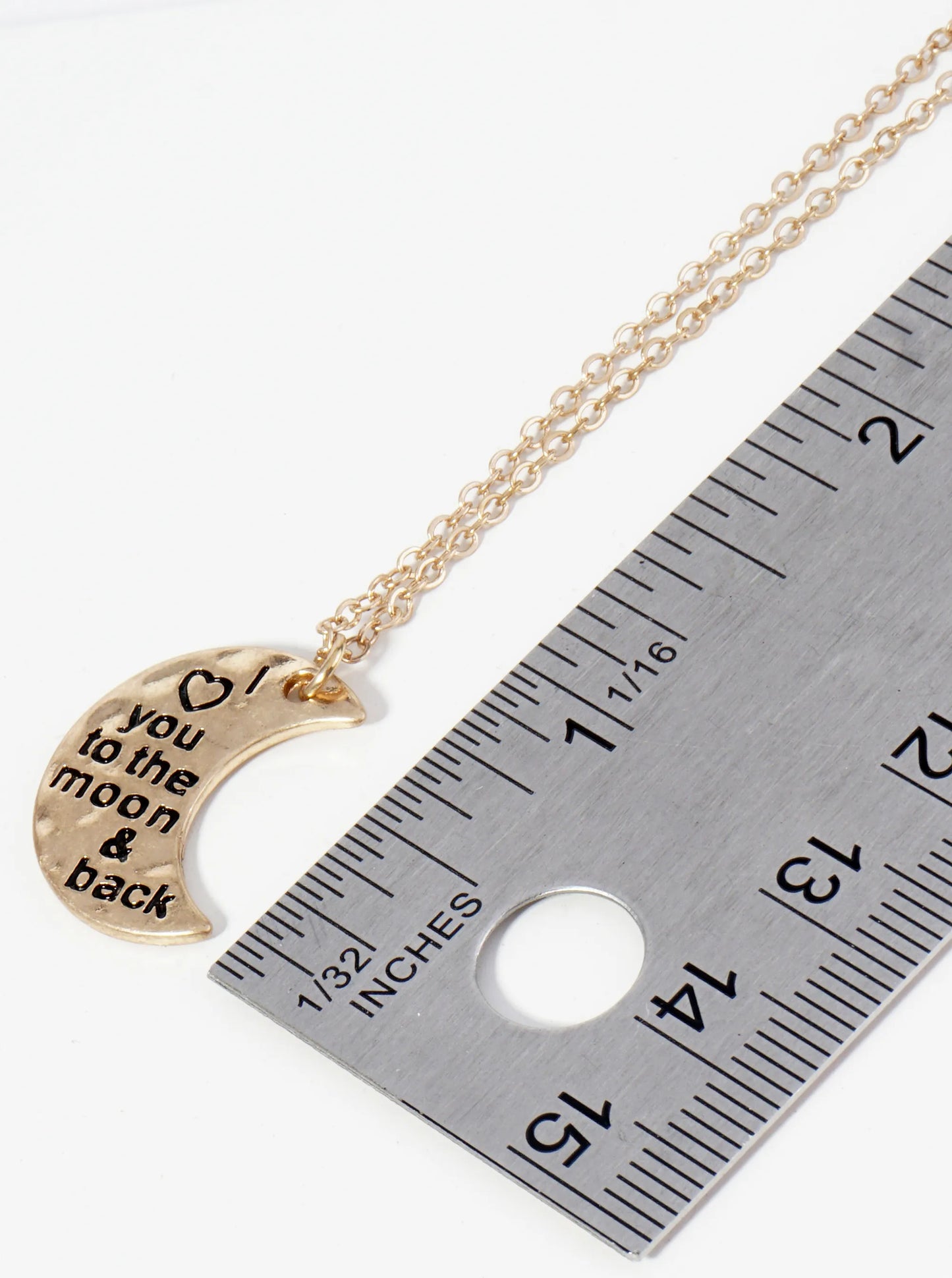 I Love You To The Moon And Back Engraved Hammered Moon Pendant Necklace