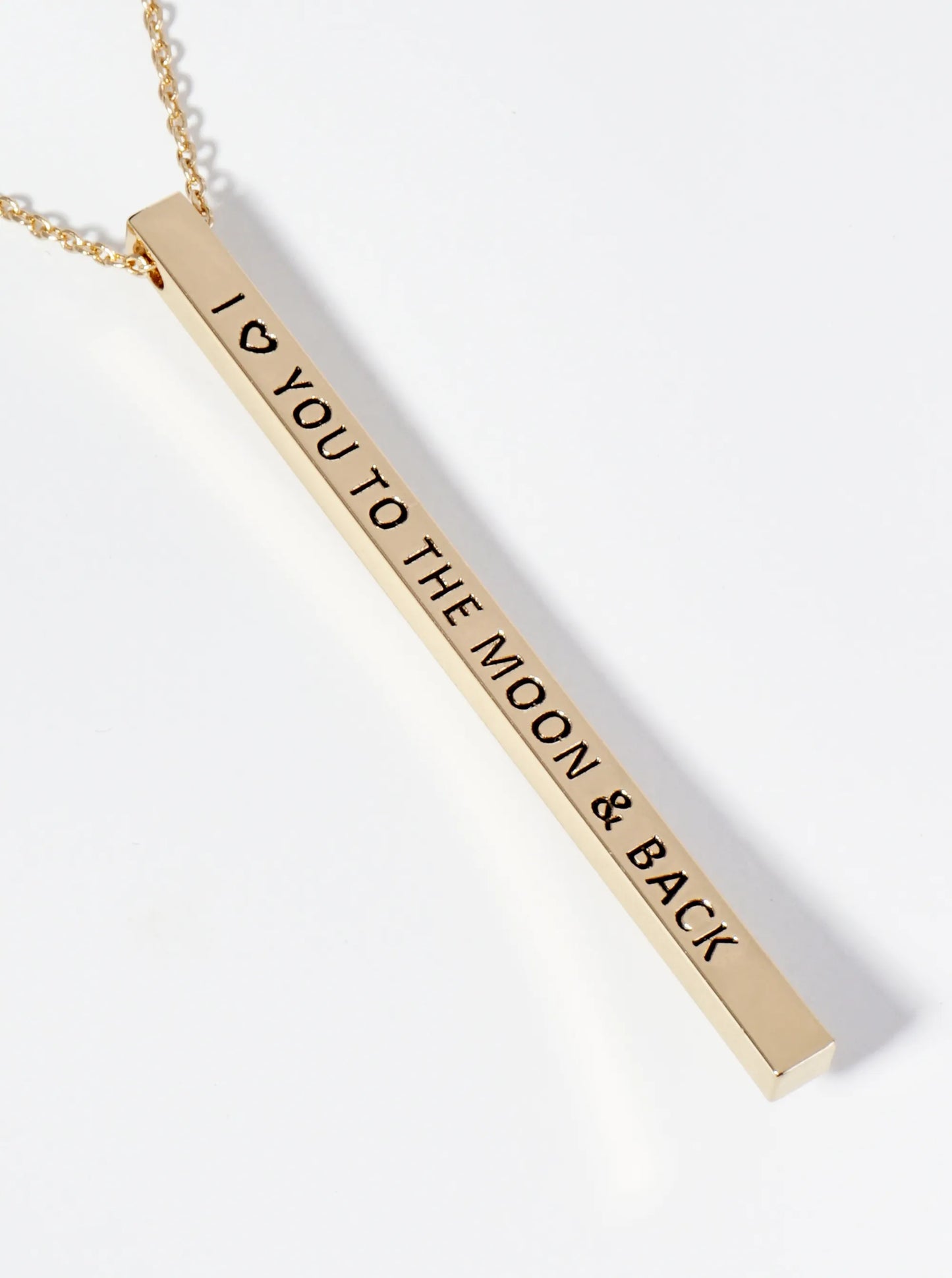 I Love You To The Moon And Back Engraved Vertical Bar Pendant Inspirational Necklace