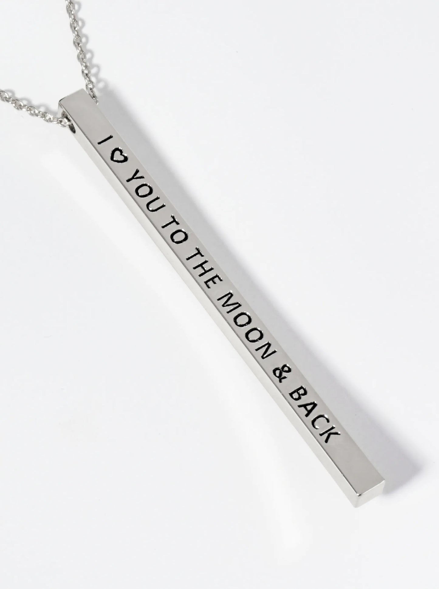 I Love You To The Moon And Back Engraved Vertical Bar Pendant Inspirational Necklace
