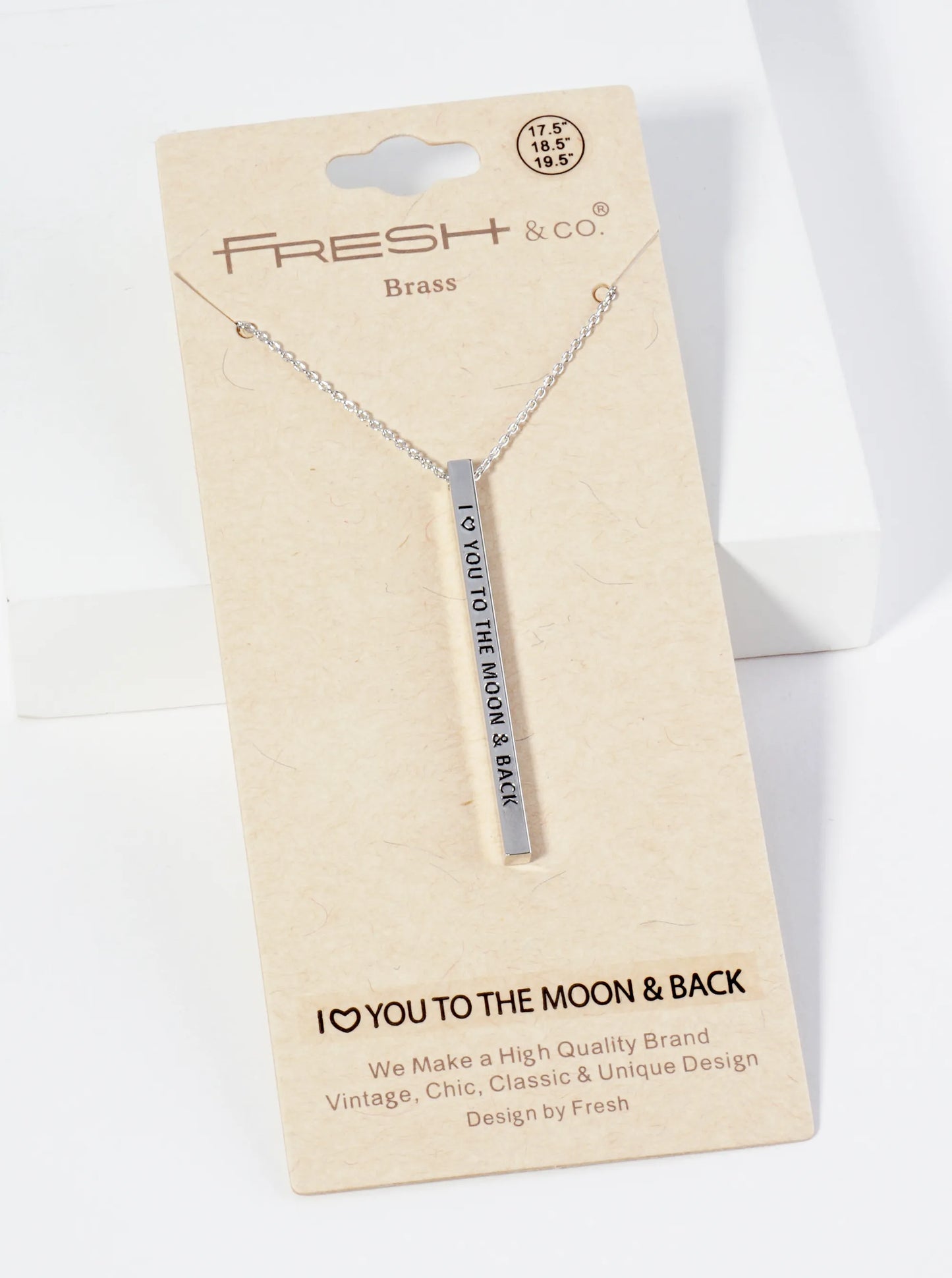 I Love You To The Moon And Back Engraved Vertical Bar Pendant Inspirational Necklace