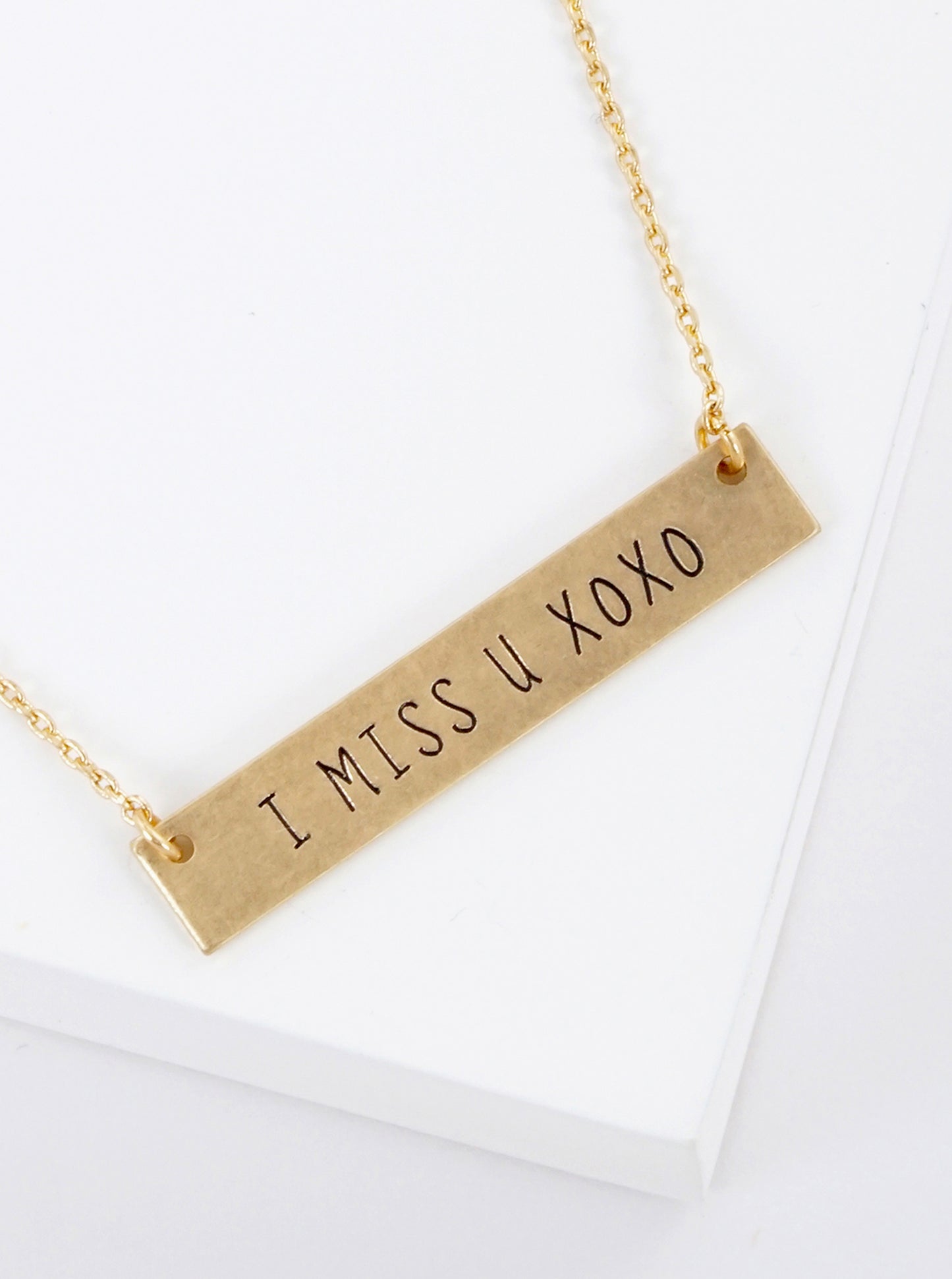 I Miss U Xoxo Engraved Horizontal Bar Pendant Necklace