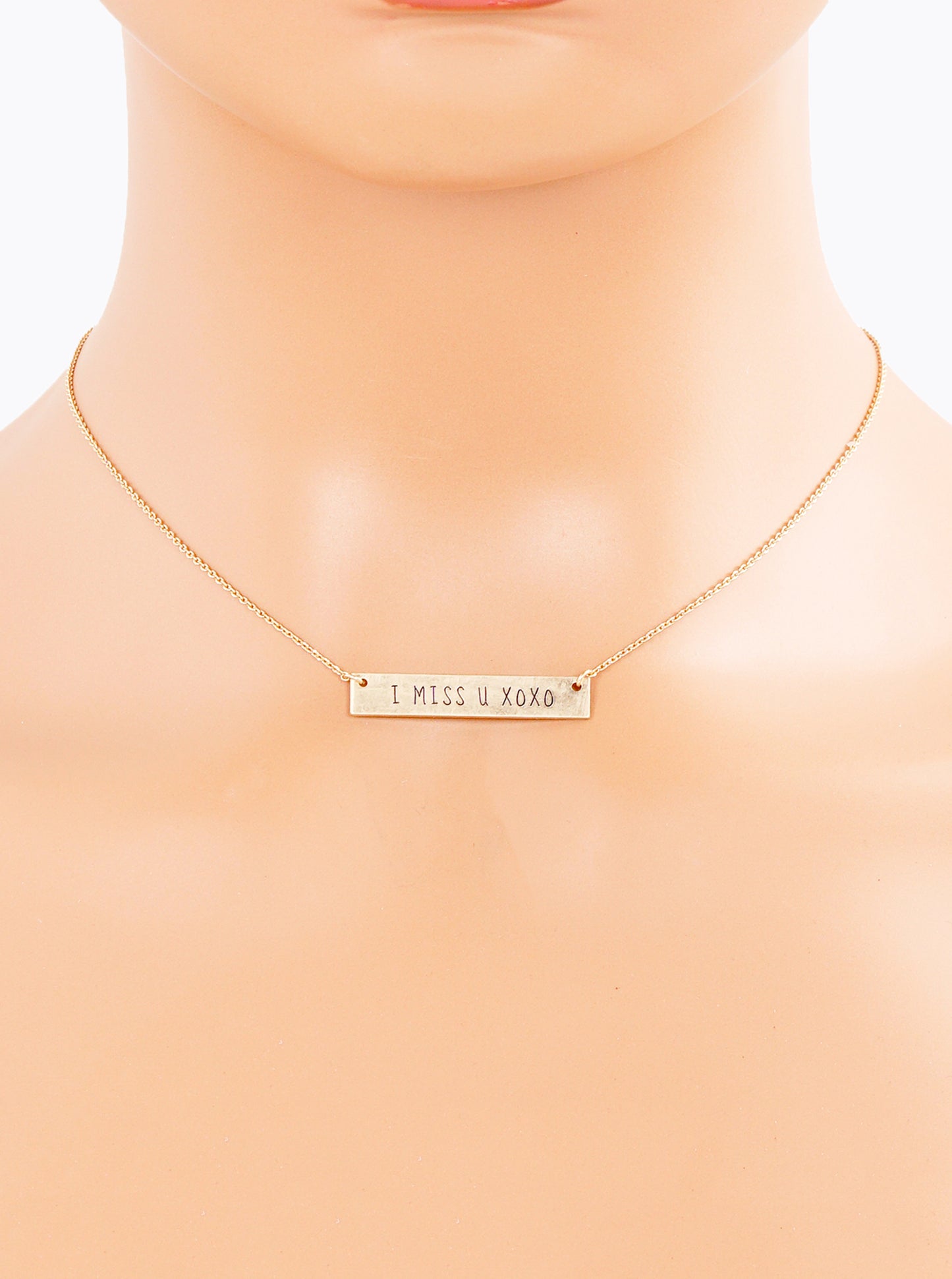 I Miss U Xoxo Engraved Horizontal Bar Pendant Necklace