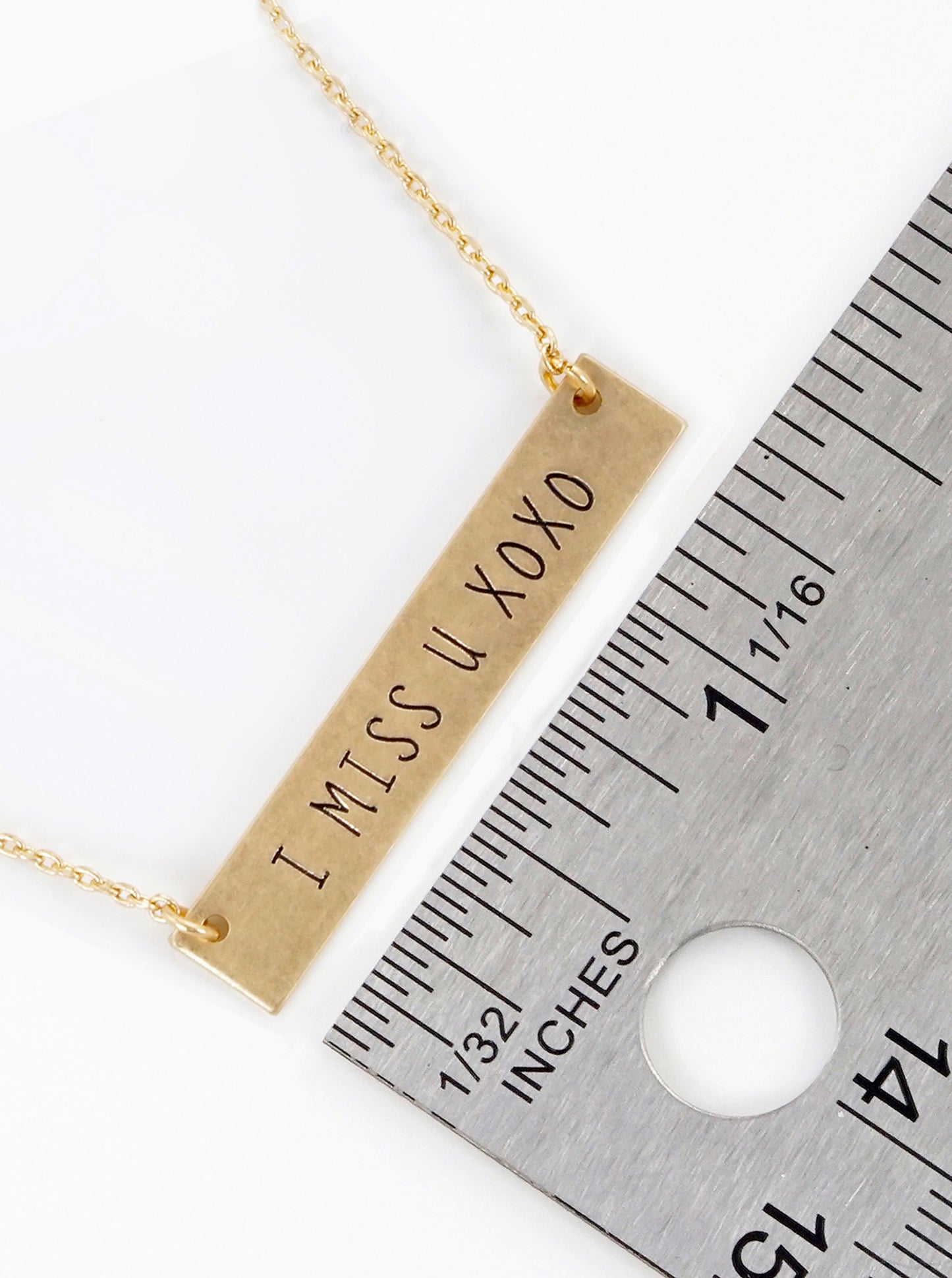 I Miss U Xoxo Engraved Horizontal Bar Pendant Necklace