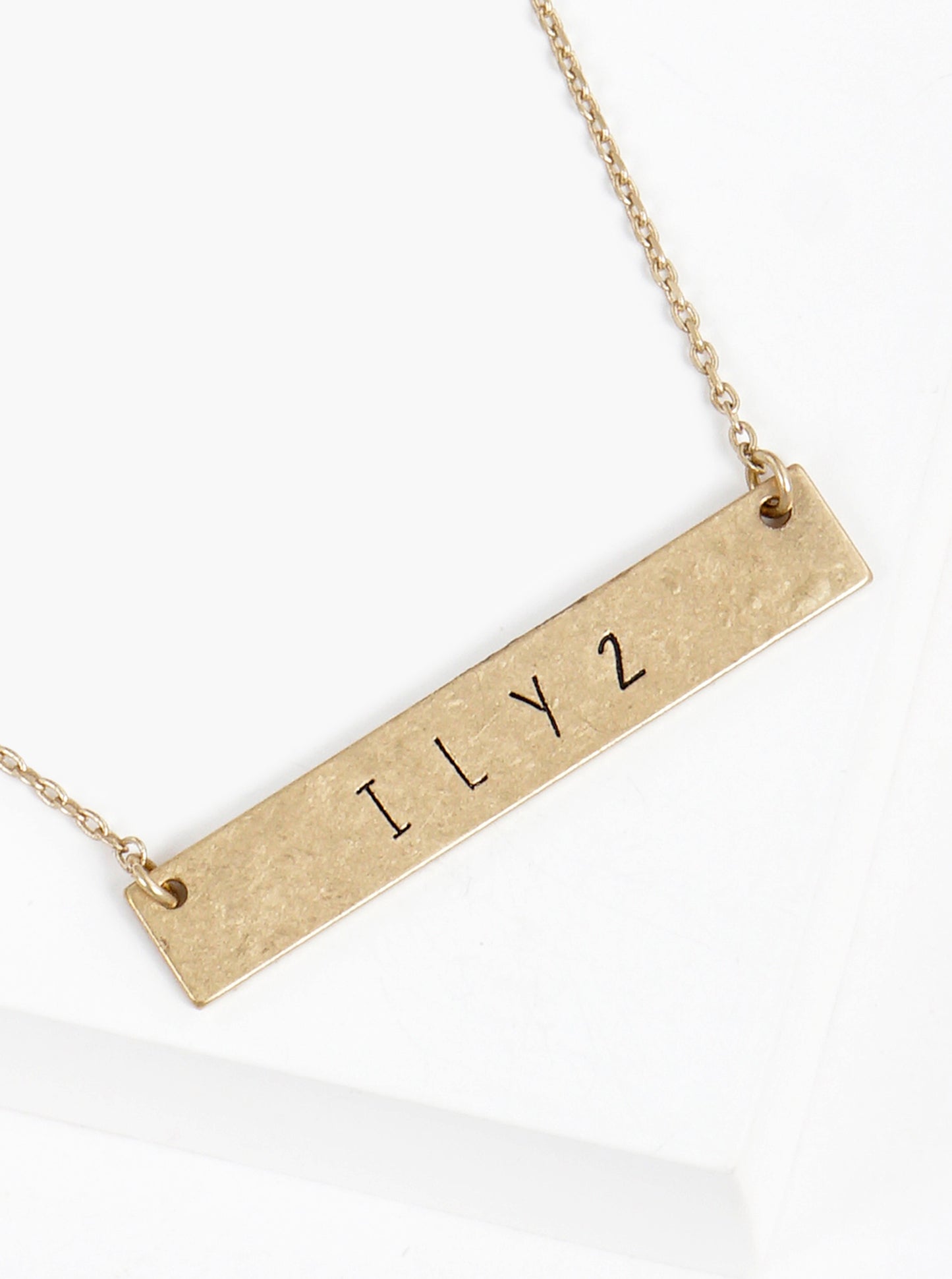 ILY2 I Love You Too Engraved Horizontal Bar Pendant Necklace
