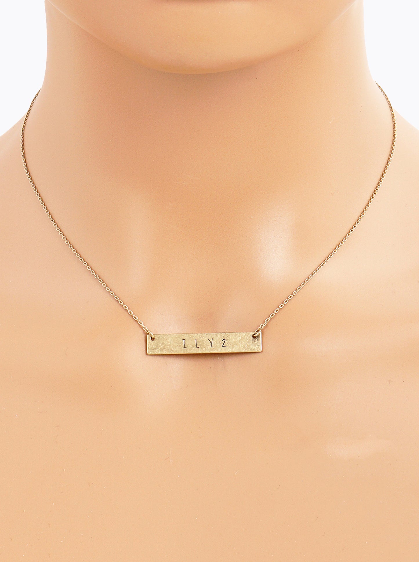 ILY2 I Love You Too Engraved Horizontal Bar Pendant Necklace